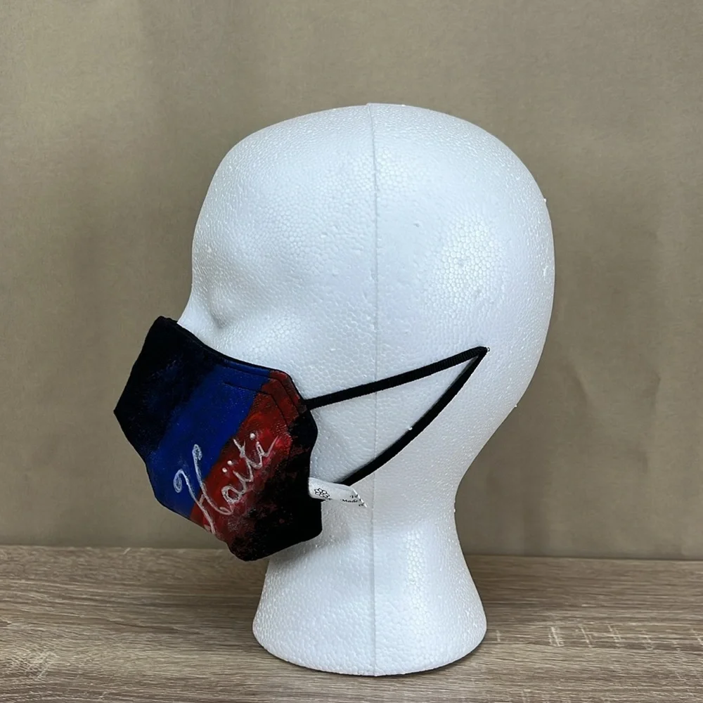 HAITI black jersey fabric custom painted 3 layer reversible face mask